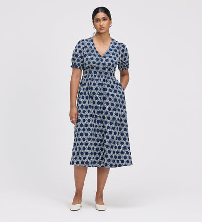 Samantha Navy Polka Dot Button Through Midi Dress