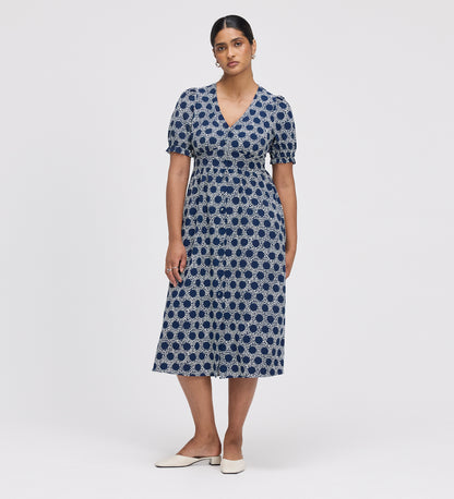 Samantha Navy Polka Dot Button Through Midi Dress