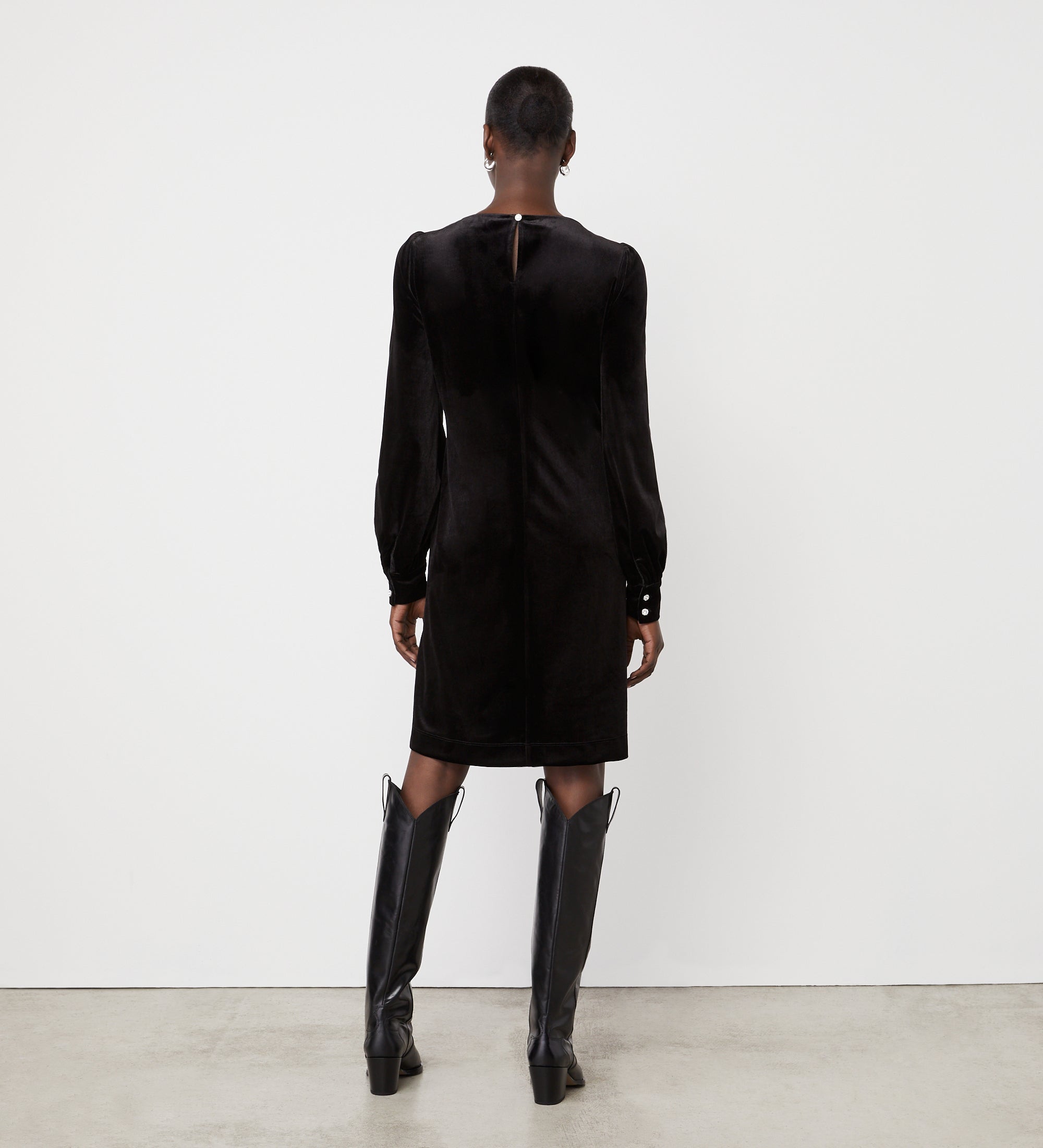 Sandrine Black Velvet Knee Length Dress – Finery London