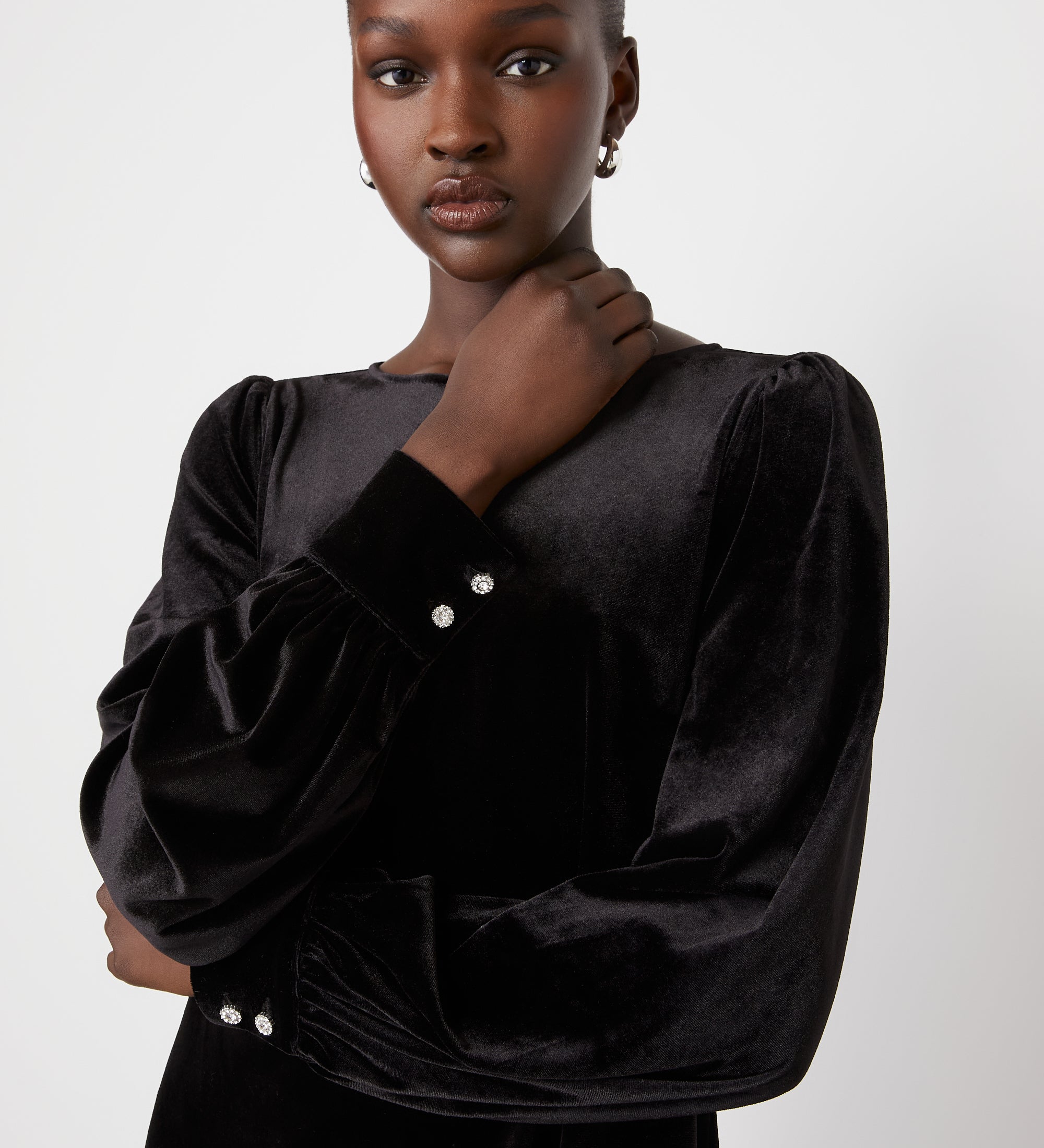 Sandrine Black Velvet Knee Length Dress – Finery London