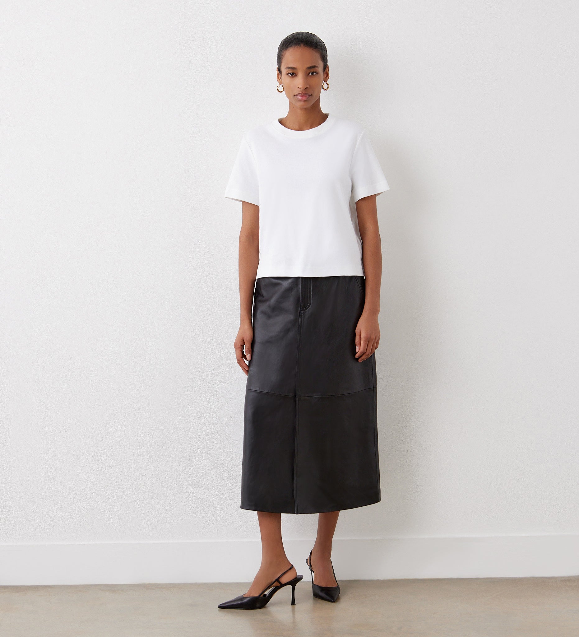 Sylvia Black High Waisted Leather Midi Skirt – Finery London Sylvia Black High Waisted Leather Midi Skirt – Finery London
