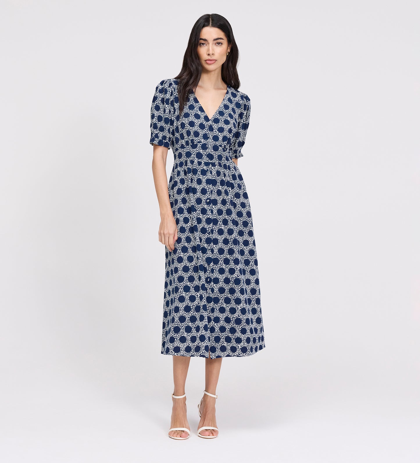 Samantha Navy Polka Dot Button Through Midi Dress
