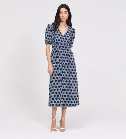 Samantha Navy Polka Dot Button Through Midi Dress
