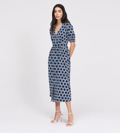 Samantha Navy Polka Dot Button Through Midi Dress