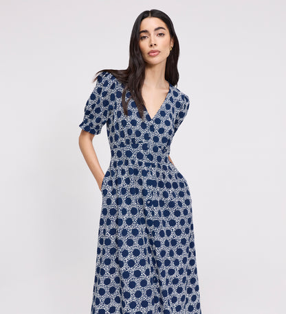Samantha Navy Polka Dot Button Through Midi Dress