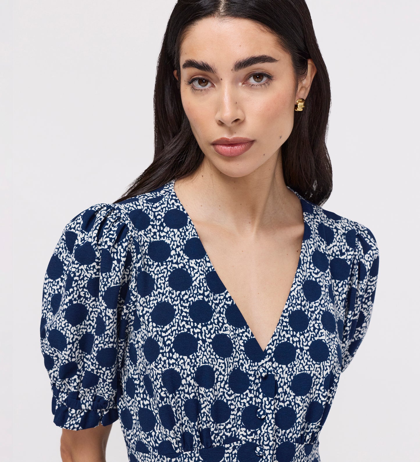 Samantha Navy Polka Dot Button Through Midi Dress