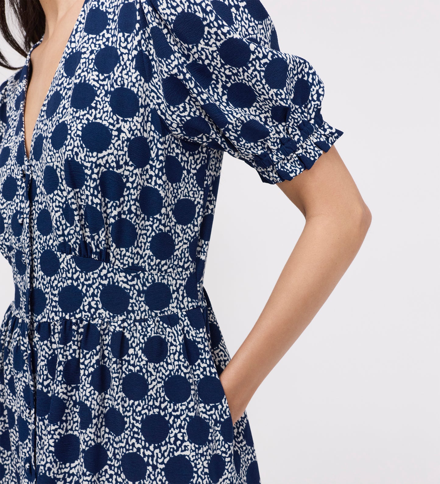 Samantha Navy Polka Dot Button Through Midi Dress