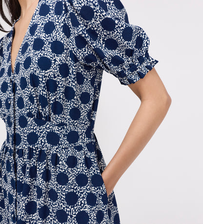 Samantha Navy Polka Dot Button Through Midi Dress