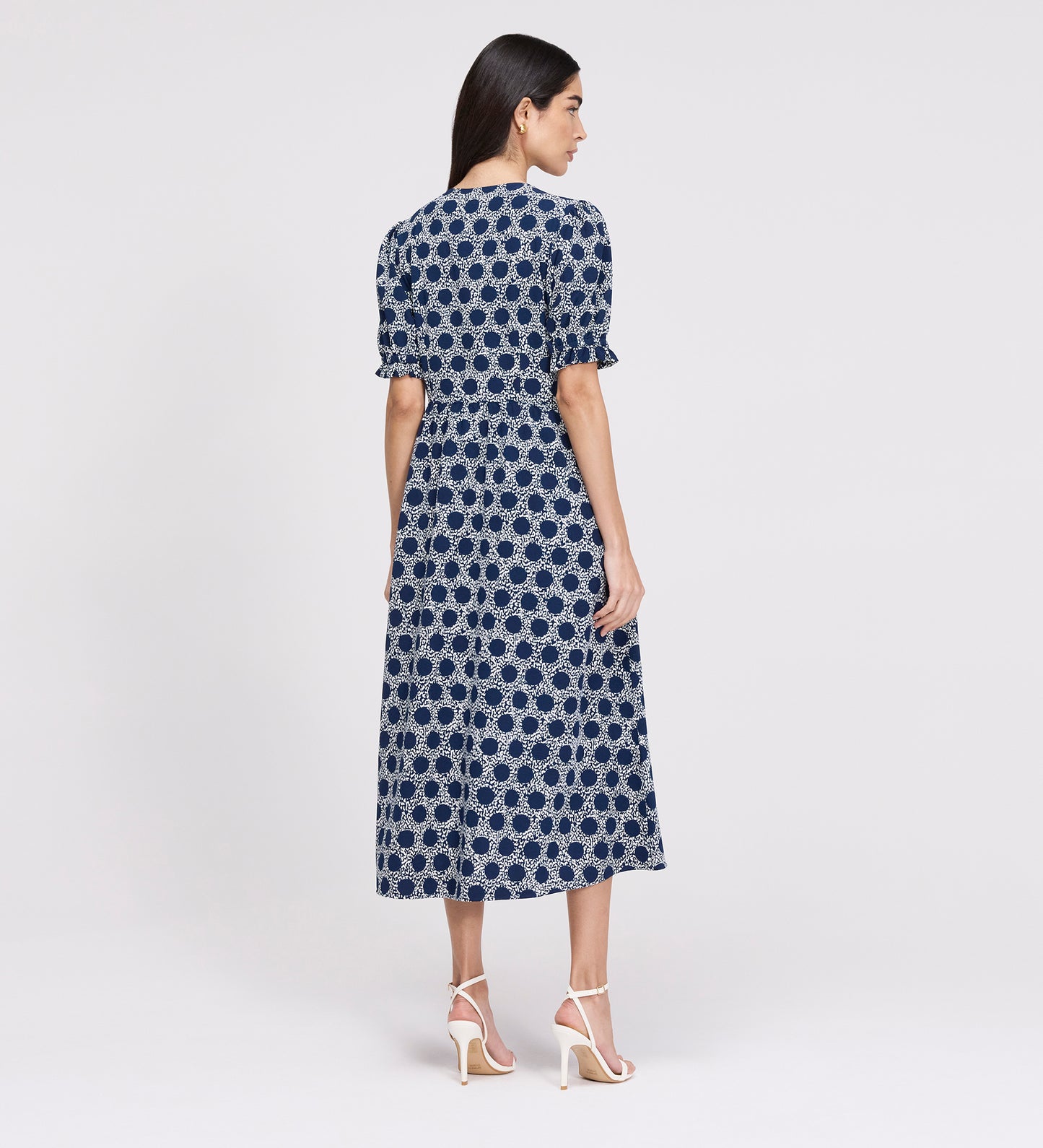 Samantha Navy Polka Dot Button Through Midi Dress