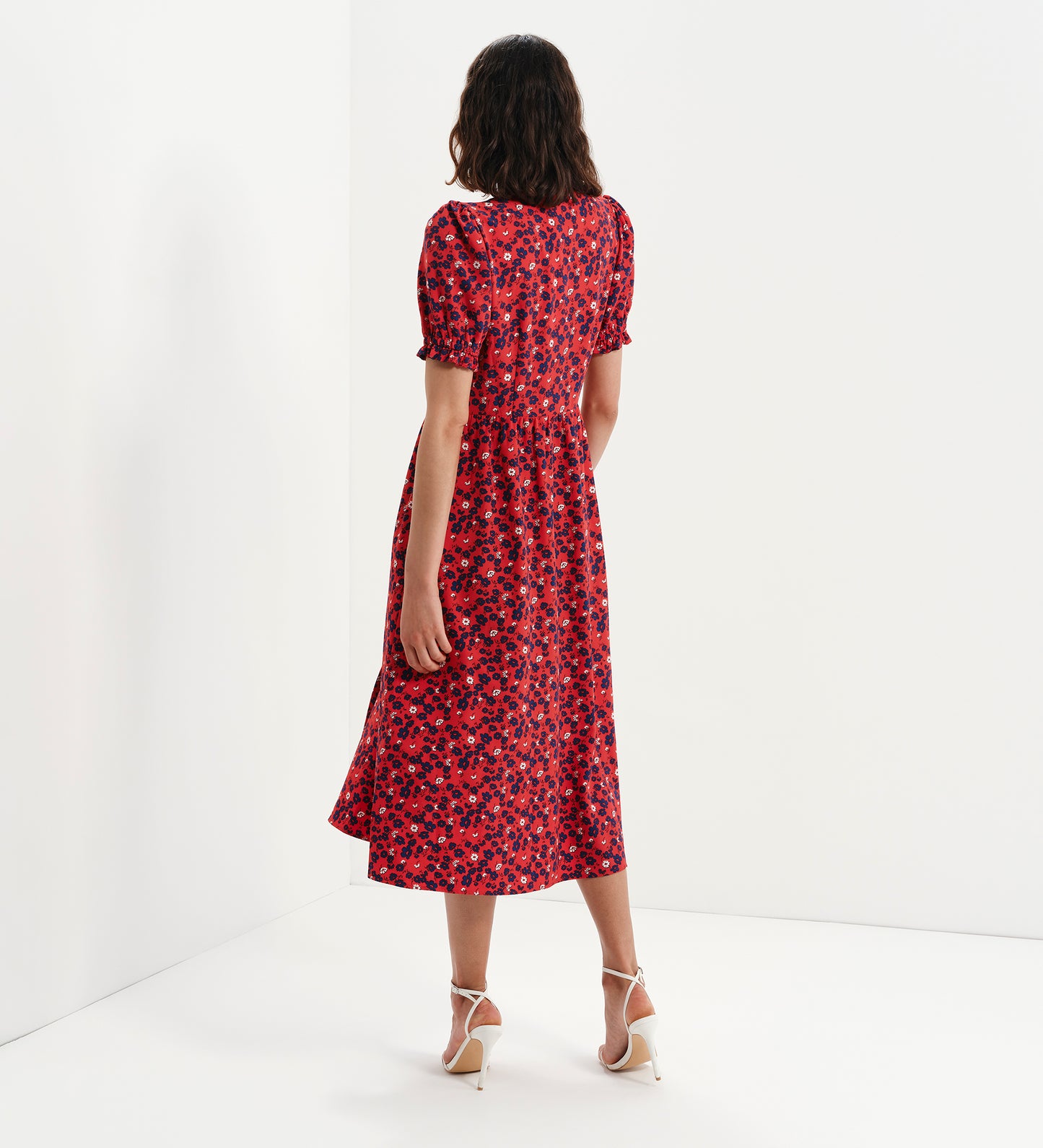 Samantha Red Floral Button Through Midi Dress