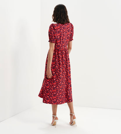 Samantha Red Floral Button Through Midi Dress