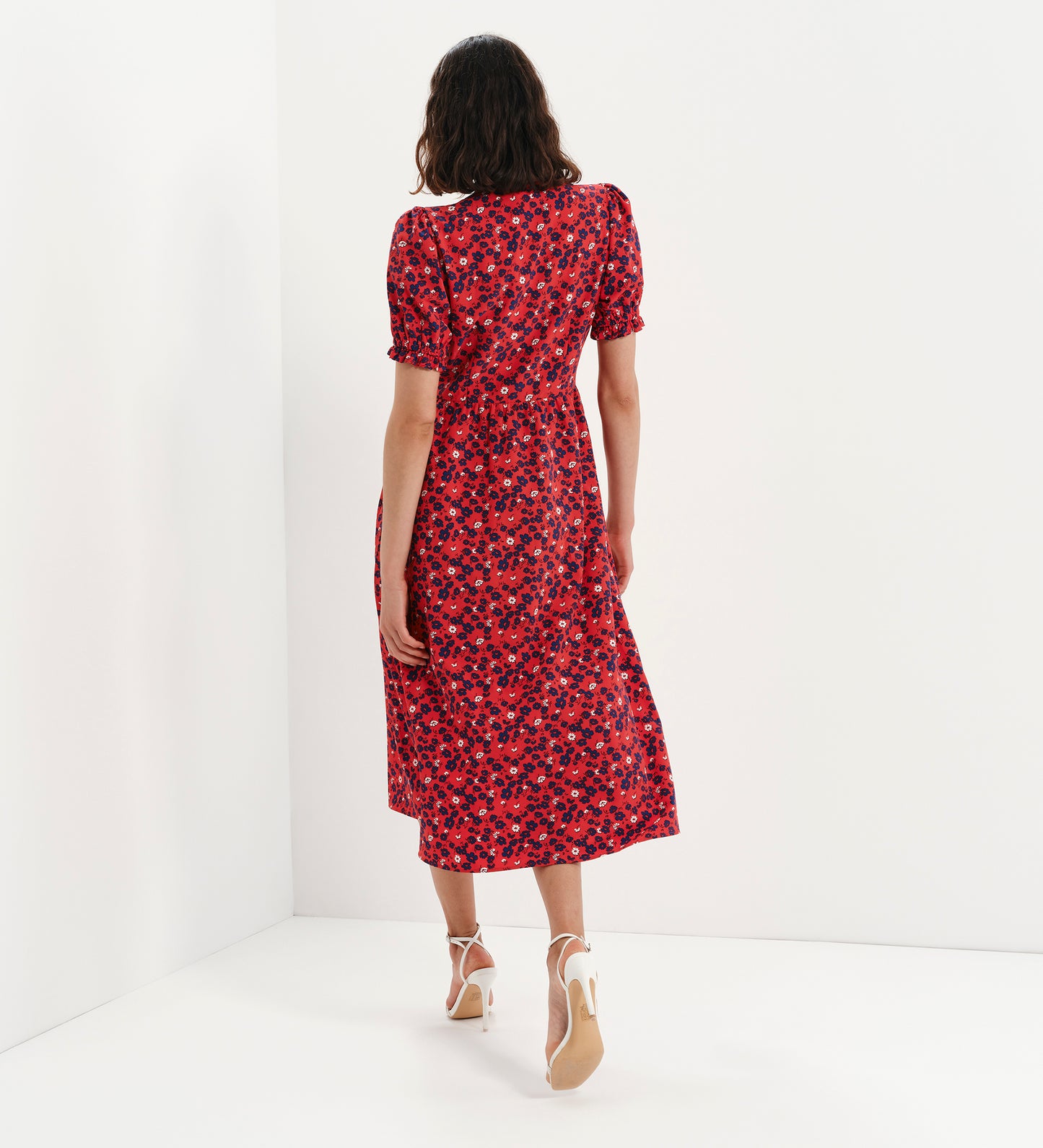 Samantha Red Floral Button Through Midi Dress