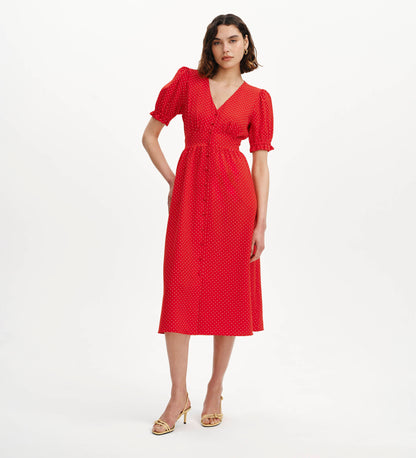 Samantha Red Polka Dot Button Through Midi Dress