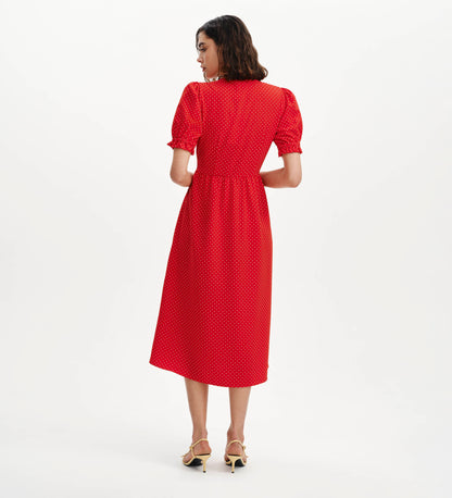 Samantha Red Polka Dot Button Through Midi Dress