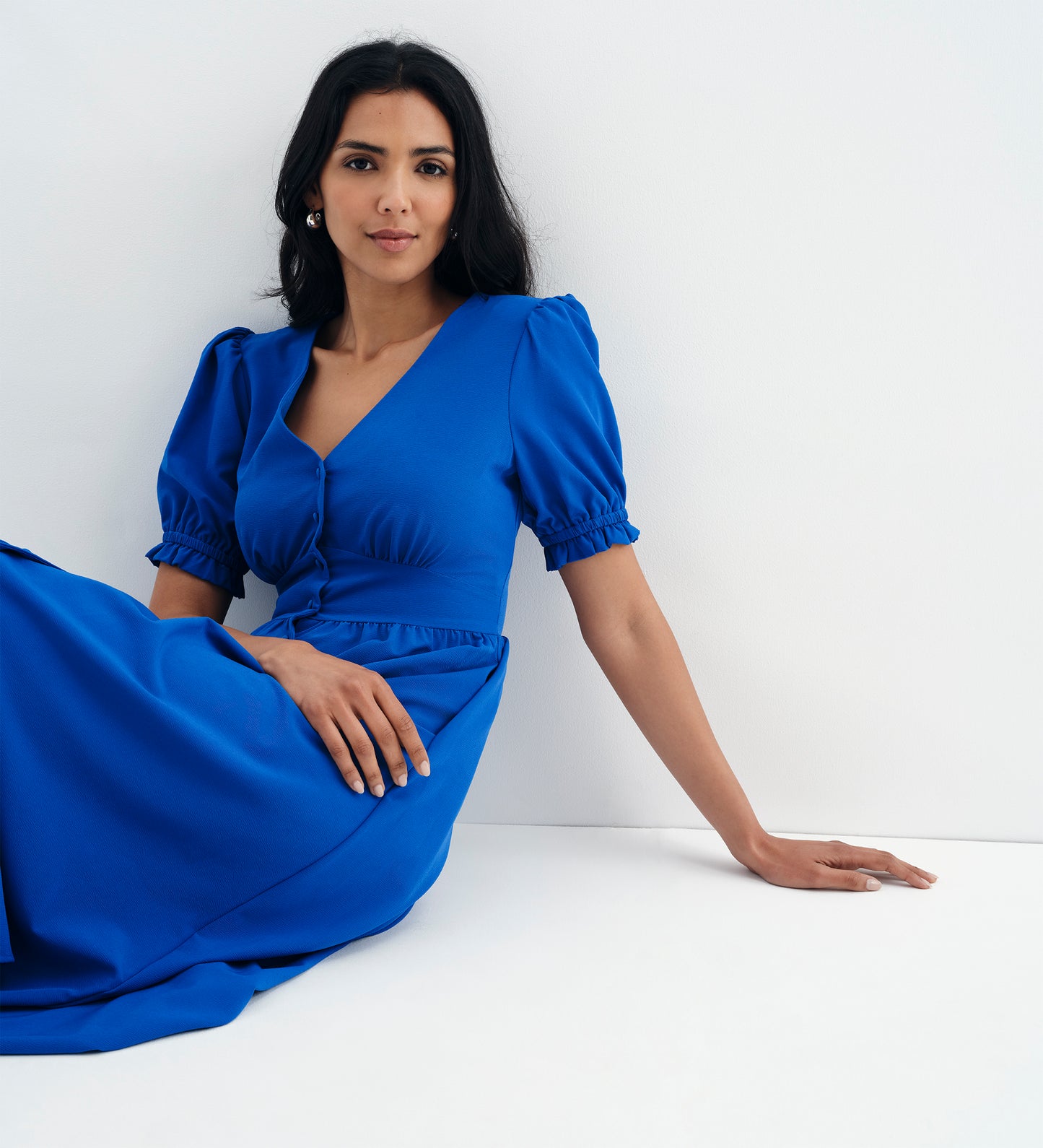 Samantha Cobalt Button Through Midi Dress