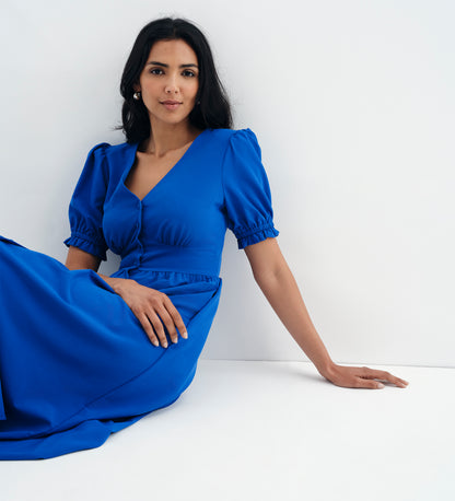 Samantha Cobalt Button Through Midi Dress