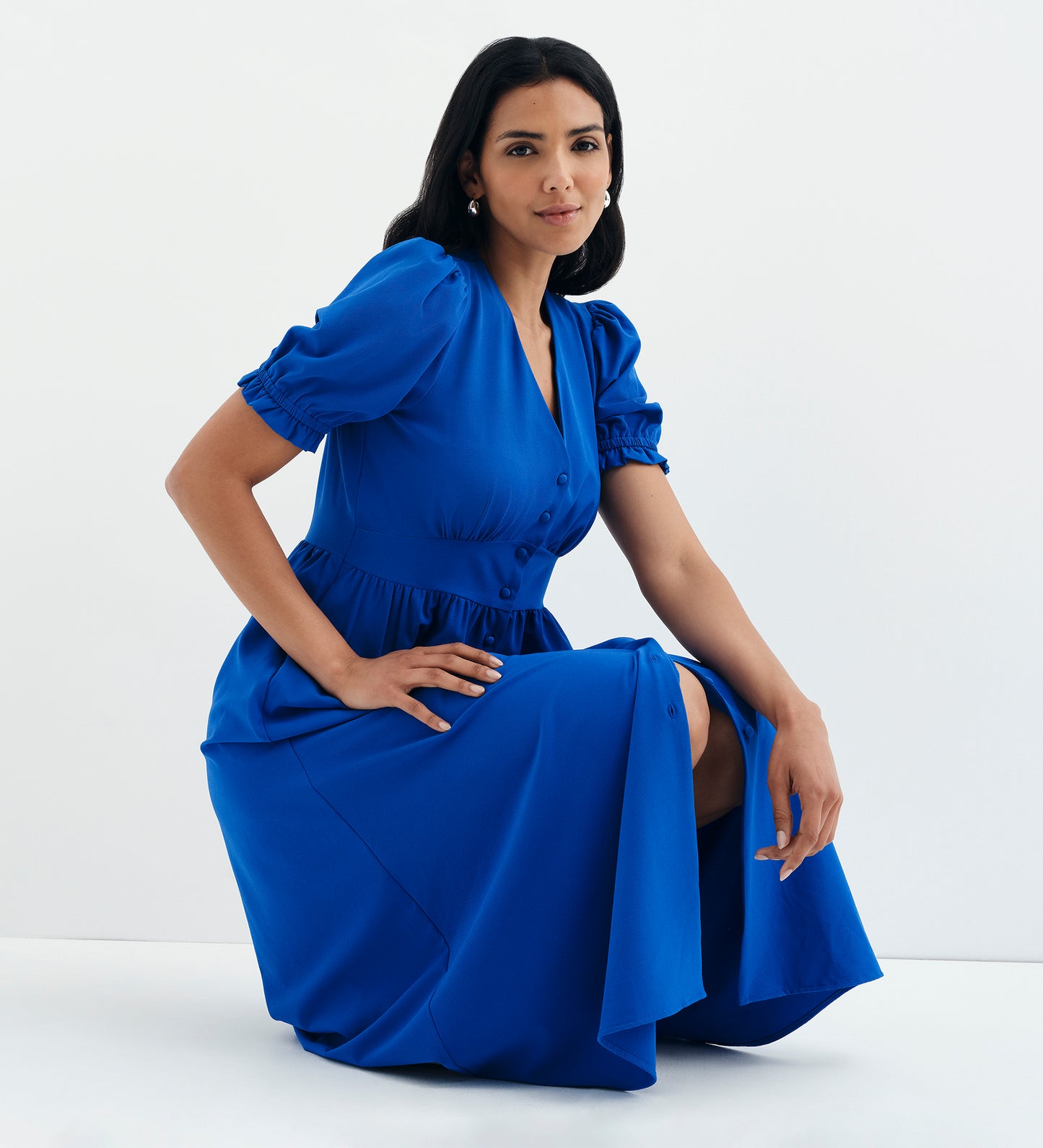 Samantha Cobalt Button Through Midi Dress
