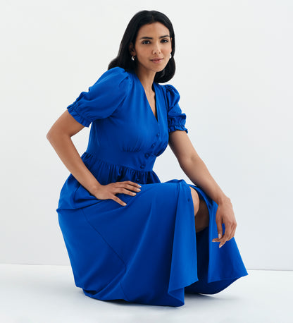 Samantha Cobalt Button Through Midi Dress