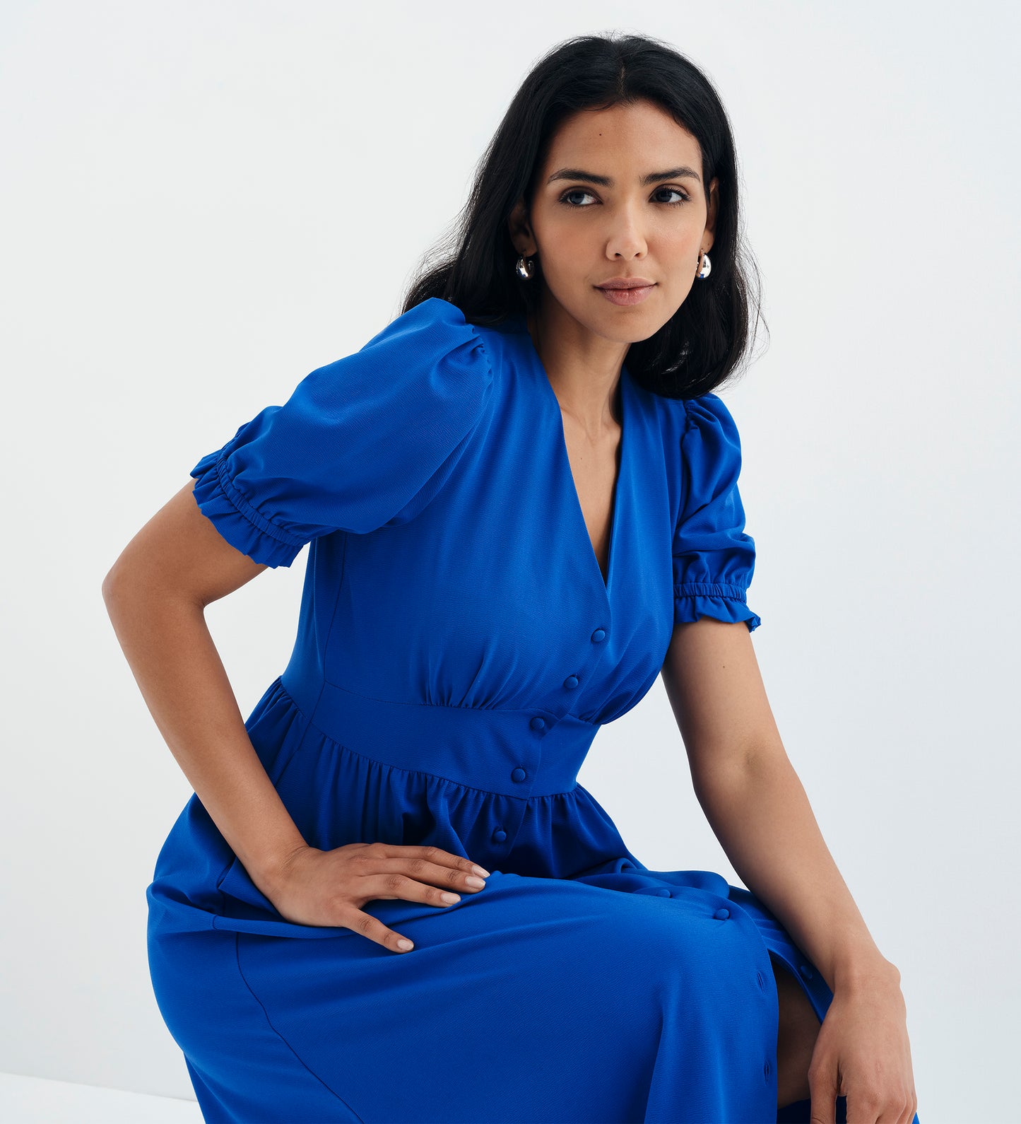 Samantha Cobalt Button Through Midi Dress
