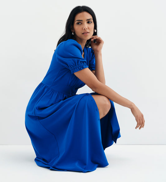 Samantha Cobalt Button Through Midi Dress