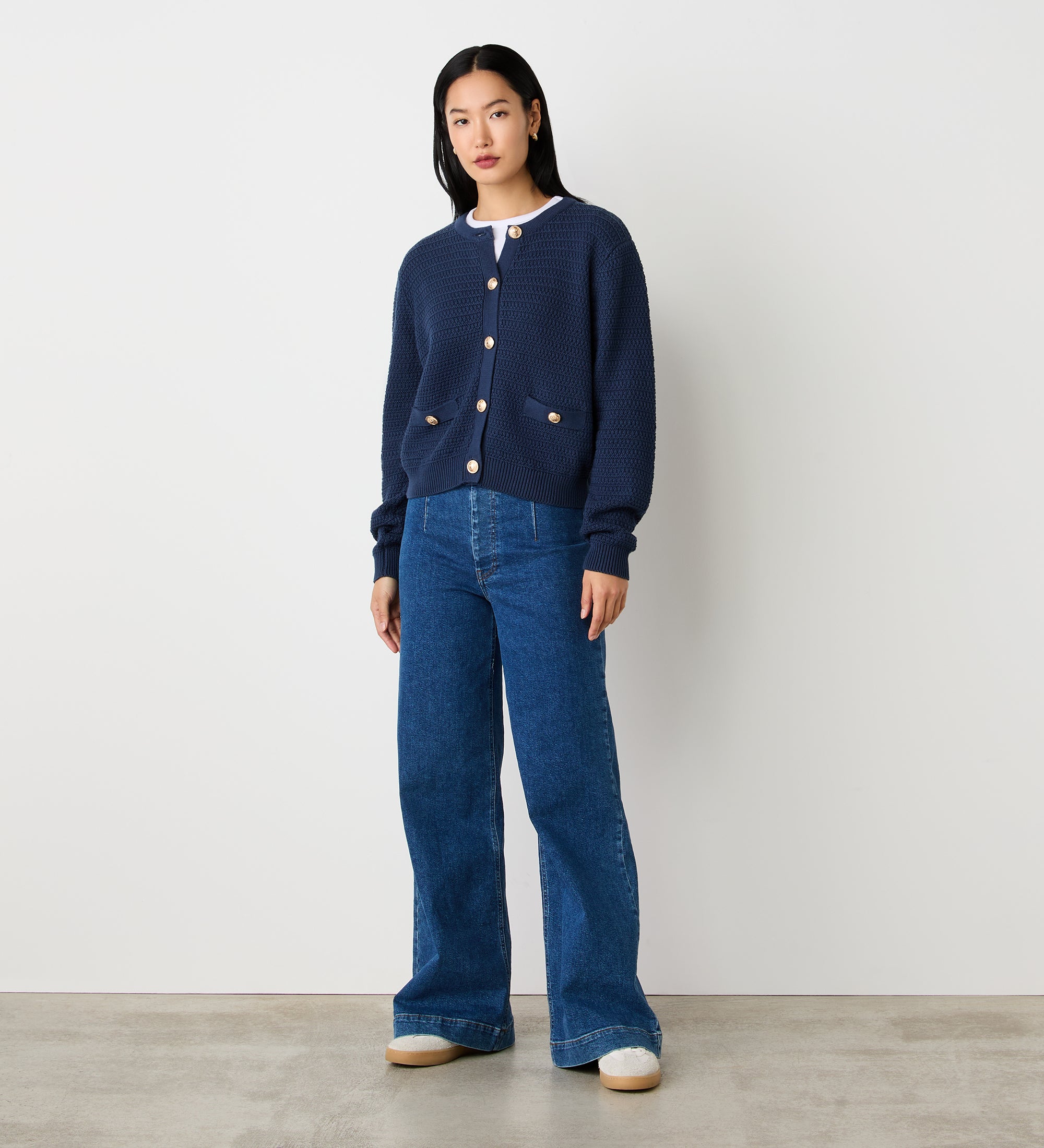 Navy Button Up Cardigan | Chanel Style Jacket | Finery London