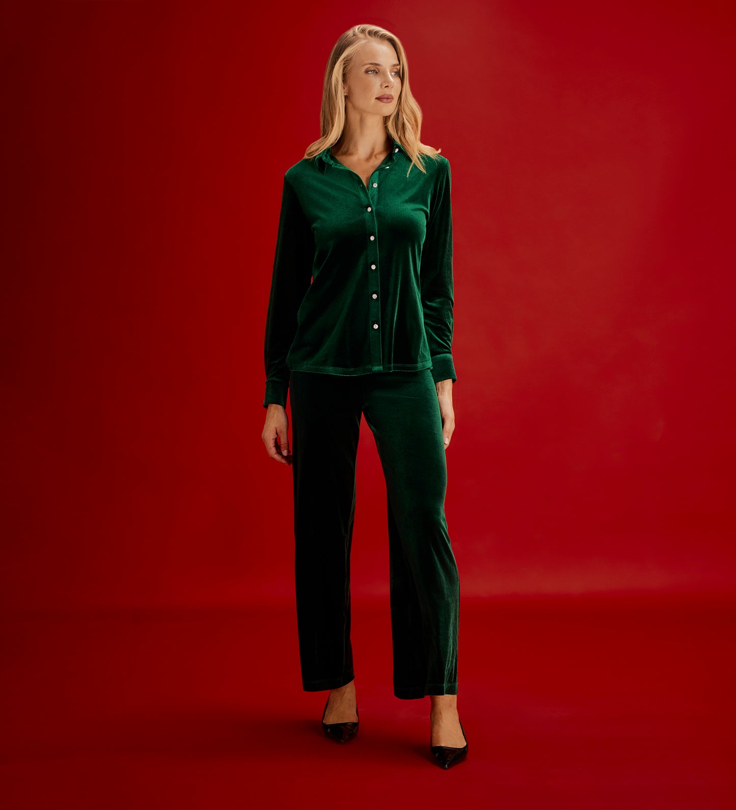 Sayge Bottle Green Velvet Shirt