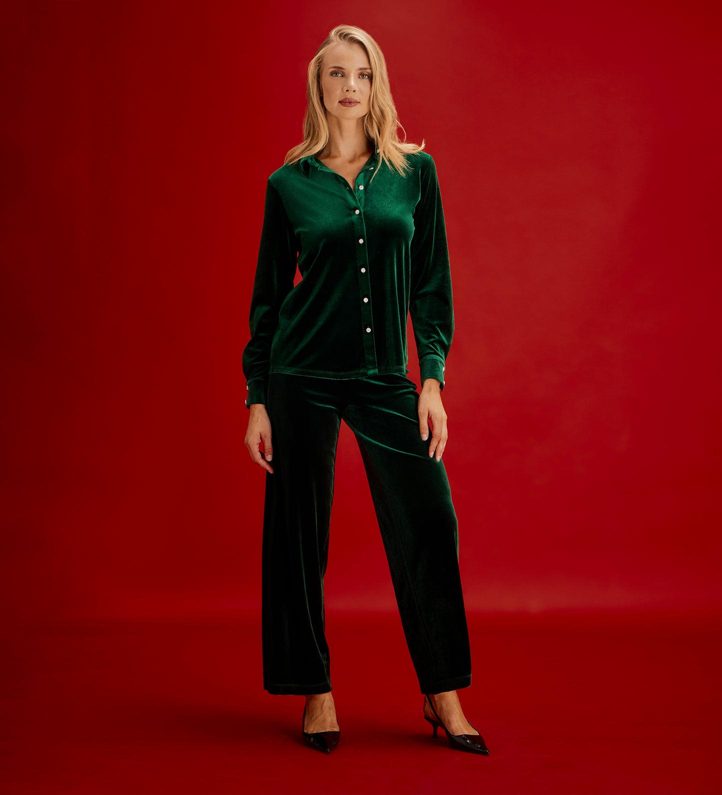 Sayge Bottle Green Velvet Shirt