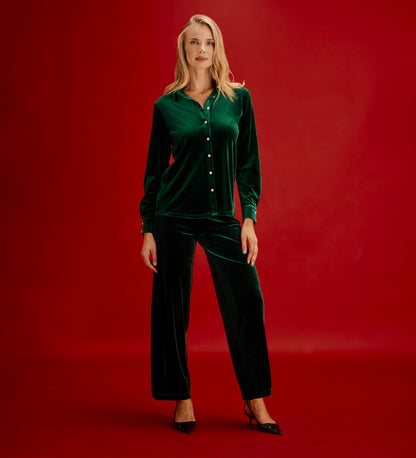 Sayge Bottle Green Velvet Shirt