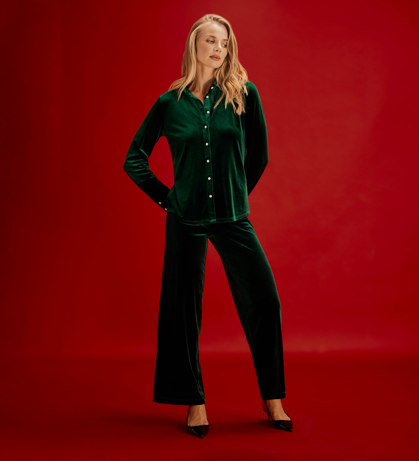 Sayge Bottle Green Velvet Shirt