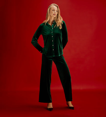 Sayge Bottle Green Velvet Shirt