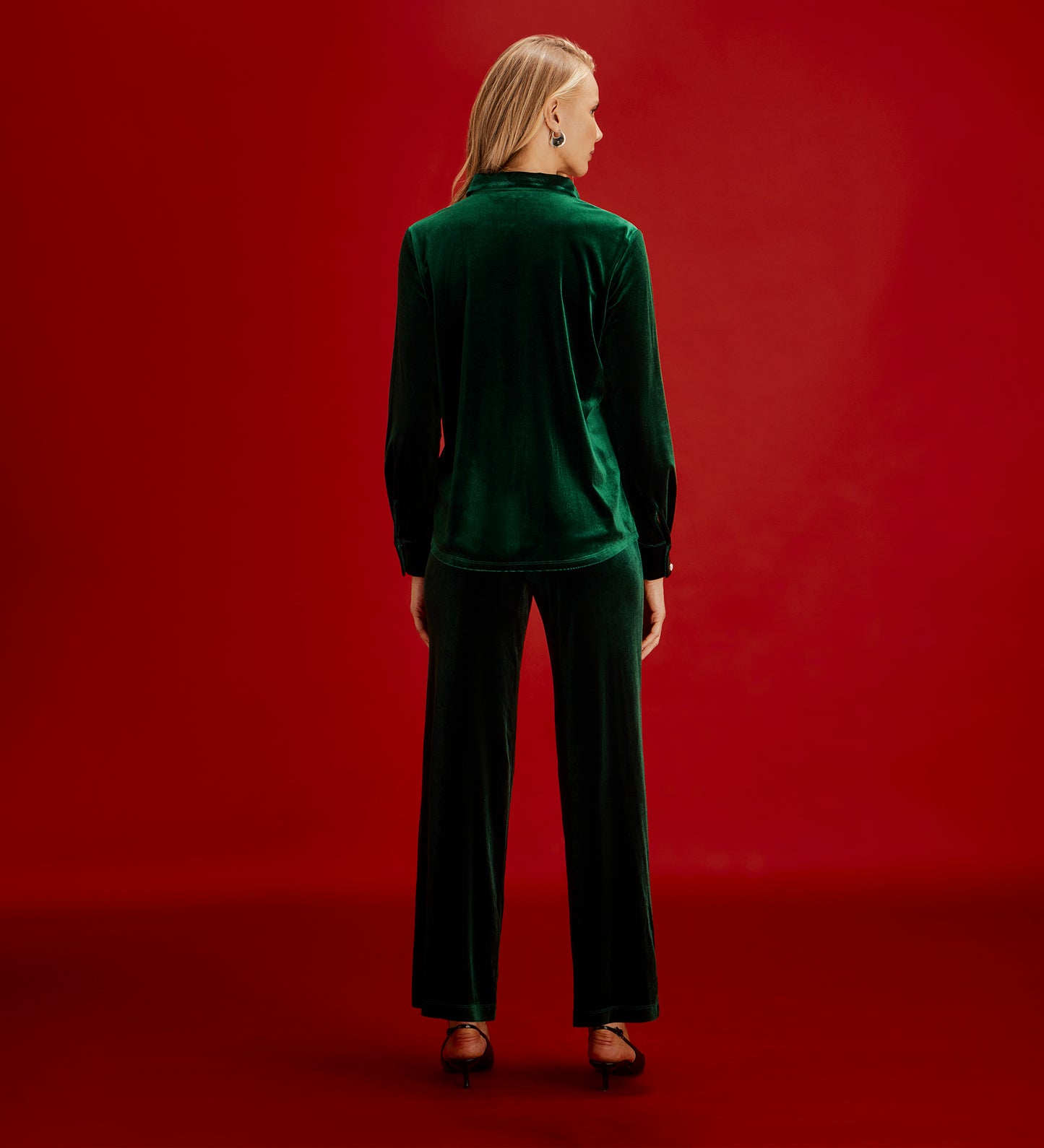 Sayge Bottle Green Velvet Shirt