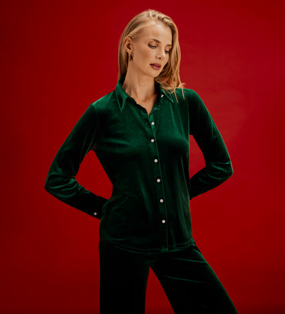 Sayge Bottle Green Velvet Shirt