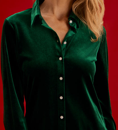 Sayge Bottle Green Velvet Shirt