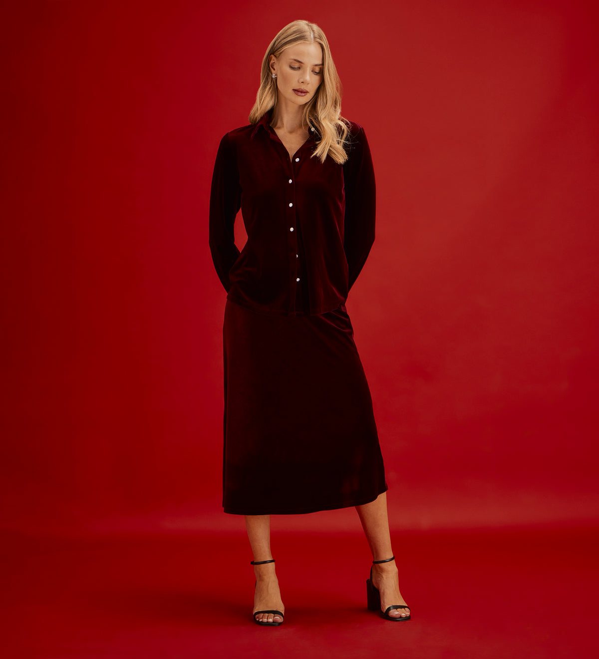 Sayge Burgundy Velvet Shirt