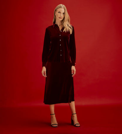 Sayge Burgundy Velvet Shirt
