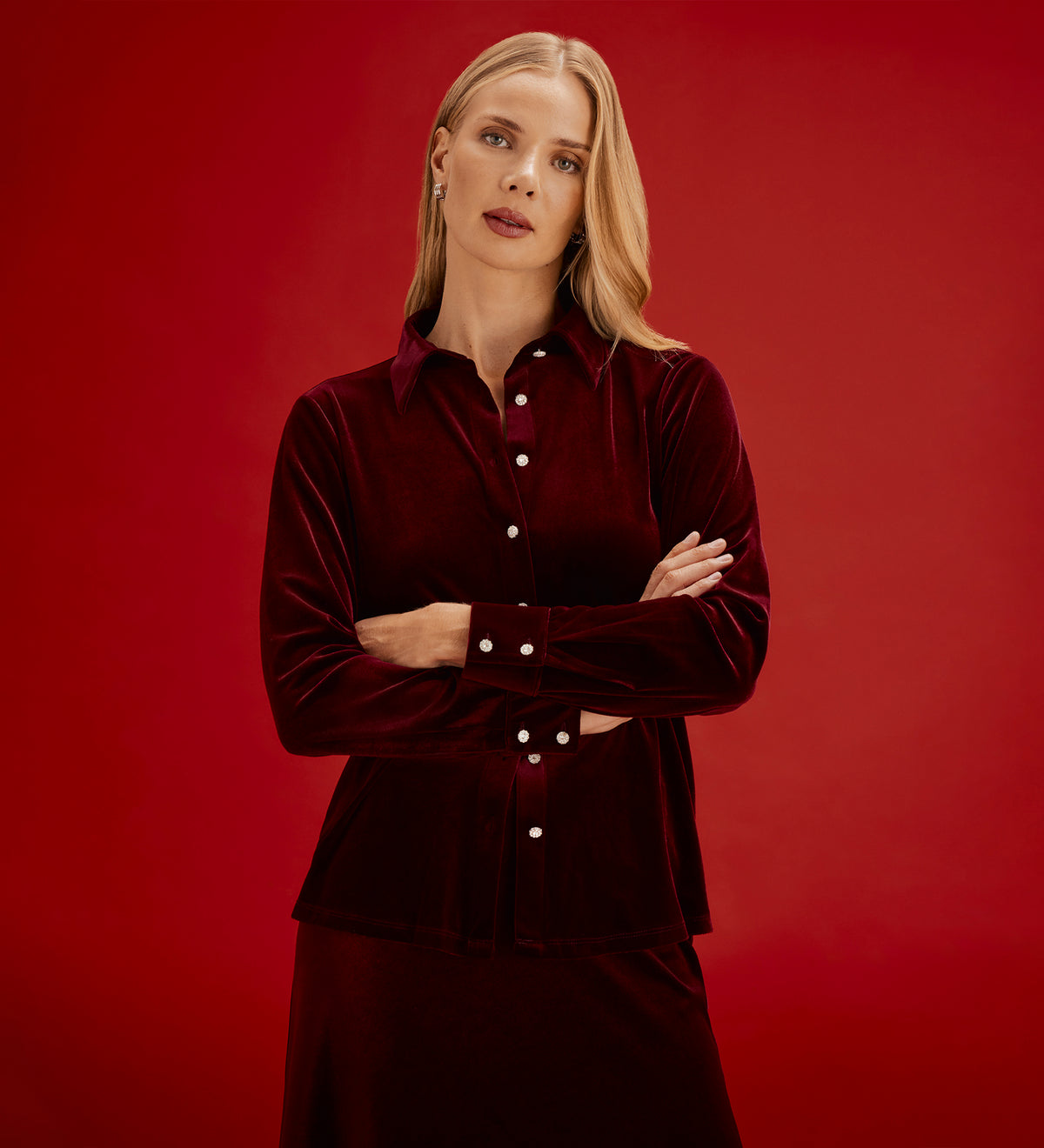 Sayge Burgundy Velvet Shirt