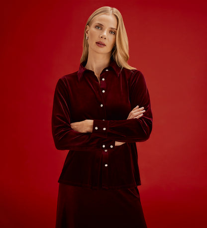 Sayge Burgundy Velvet Shirt