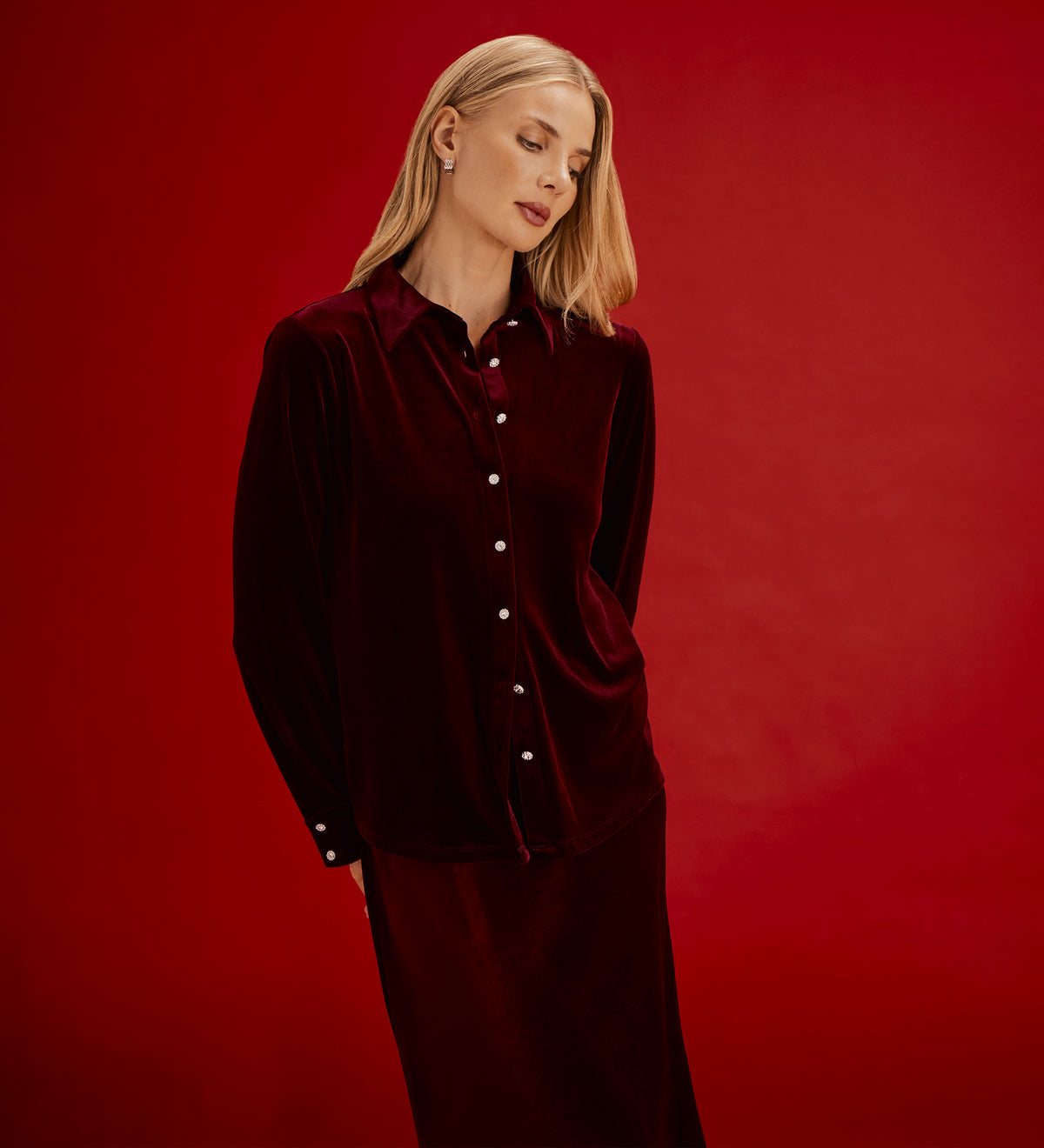 Sayge Burgundy Velvet Shirt