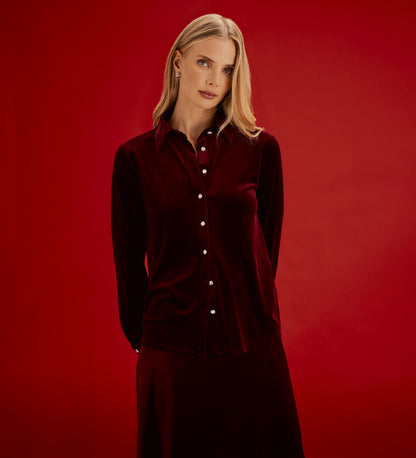 Sayge Burgundy Velvet Shirt