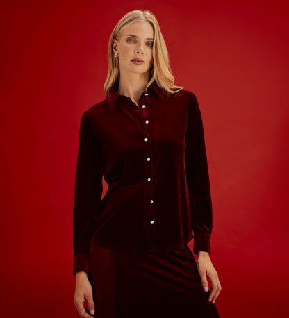 Sayge Burgundy Velvet Shirt