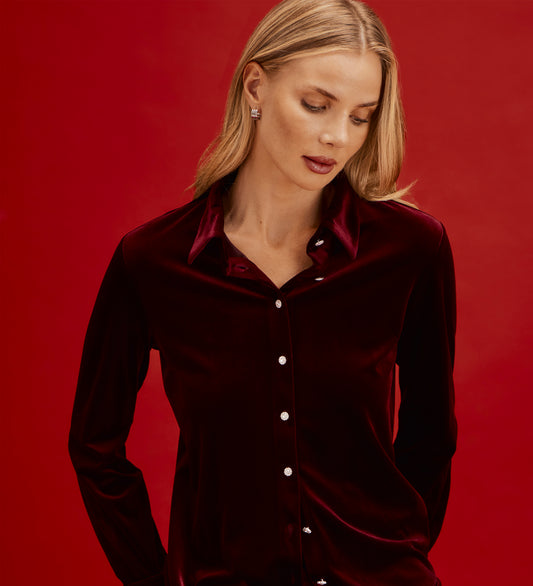 Sayge Burgundy Velvet Shirt