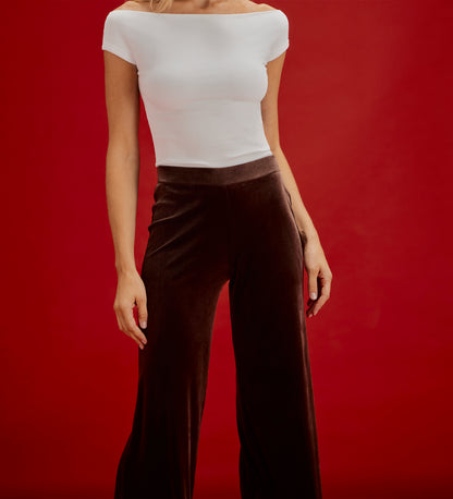 Kenzie Mocha Velvet Wide Leg Trousers