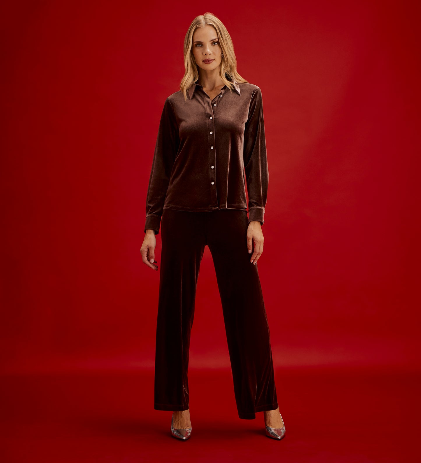 Kenzie Mocha Velvet Wide Leg Trousers