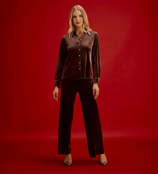 Kenzie Mocha Velvet Wide Leg Trousers