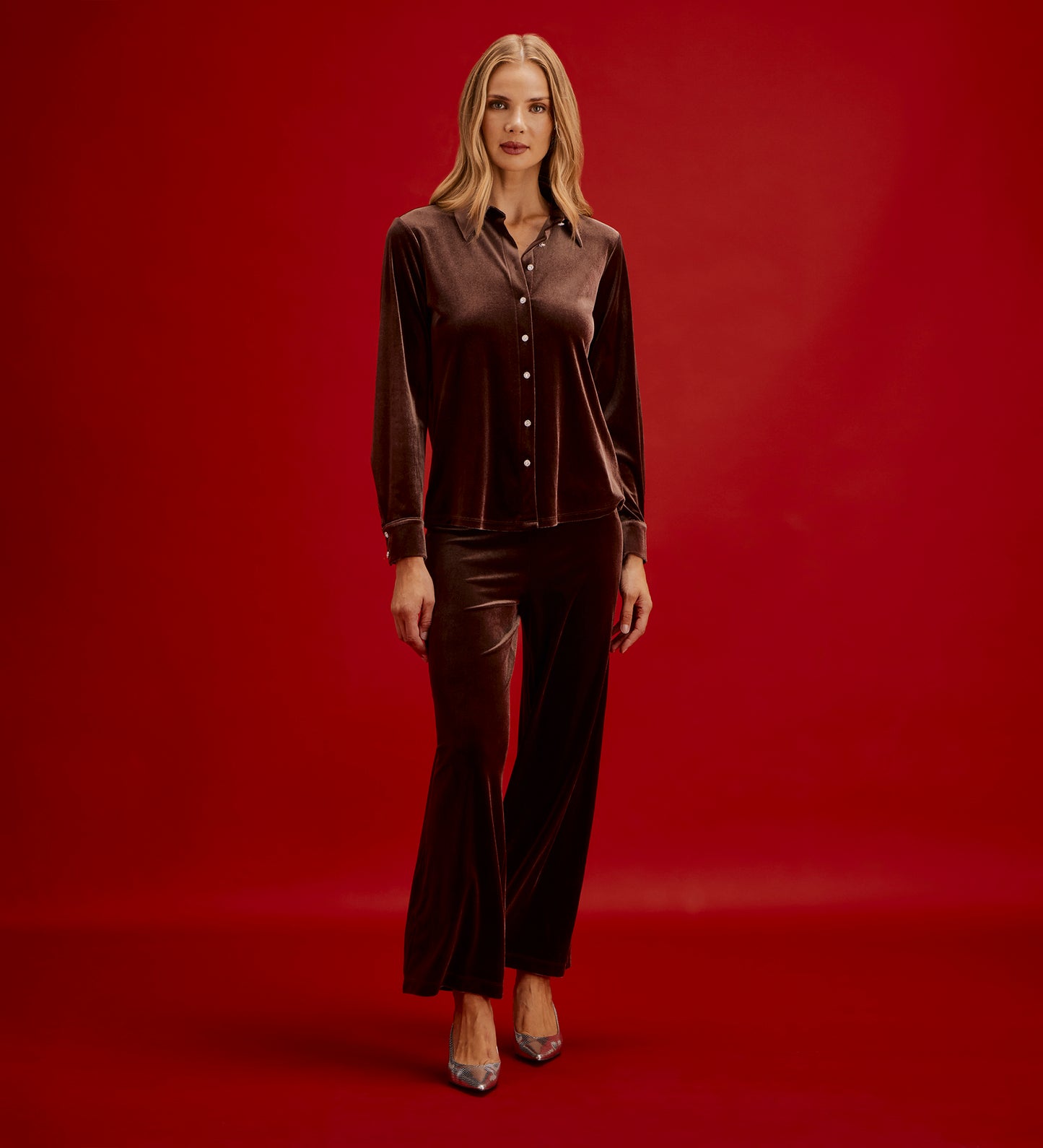 Kenzie Mocha Velvet Wide Leg Trousers