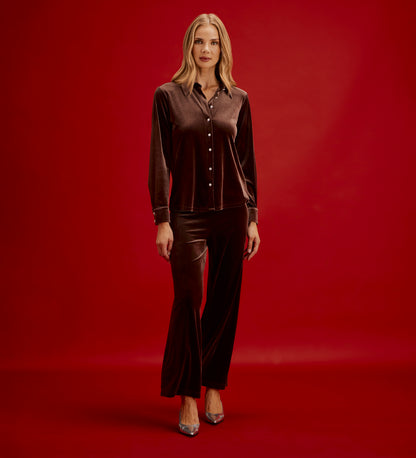Kenzie Mocha Velvet Wide Leg Trousers