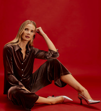 Kenzie Mocha Velvet Wide Leg Trousers