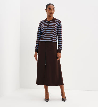 Selene Brown Stripe Organic Cotton Polo Neck Jumper
