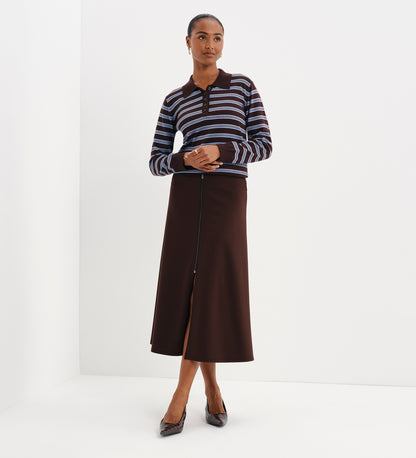 Selene Brown Stripe Organic Cotton Polo Neck Jumper