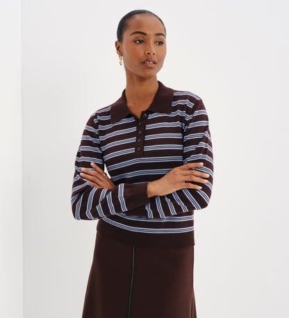 Selene Brown Stripe Organic Cotton Polo Neck Jumper